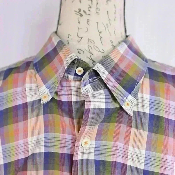 Peter Millar Shirt Men's XL Blue/Green Plaid 100% Cotton Long Sleeve Button Down - Picture 4 of 14